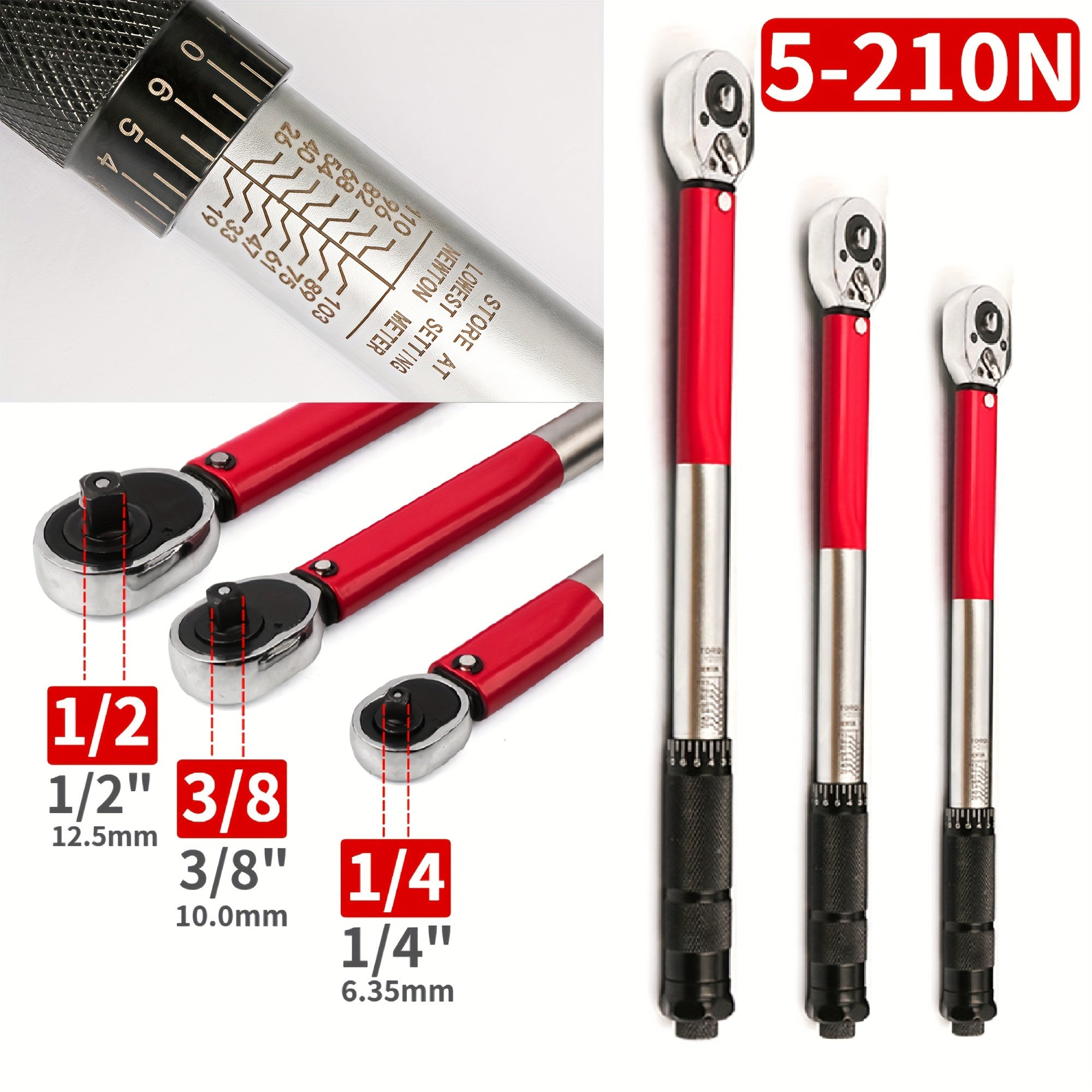 3/8 Inch Torque Wrench 5-210Nm Automotive Transmission Steel Red