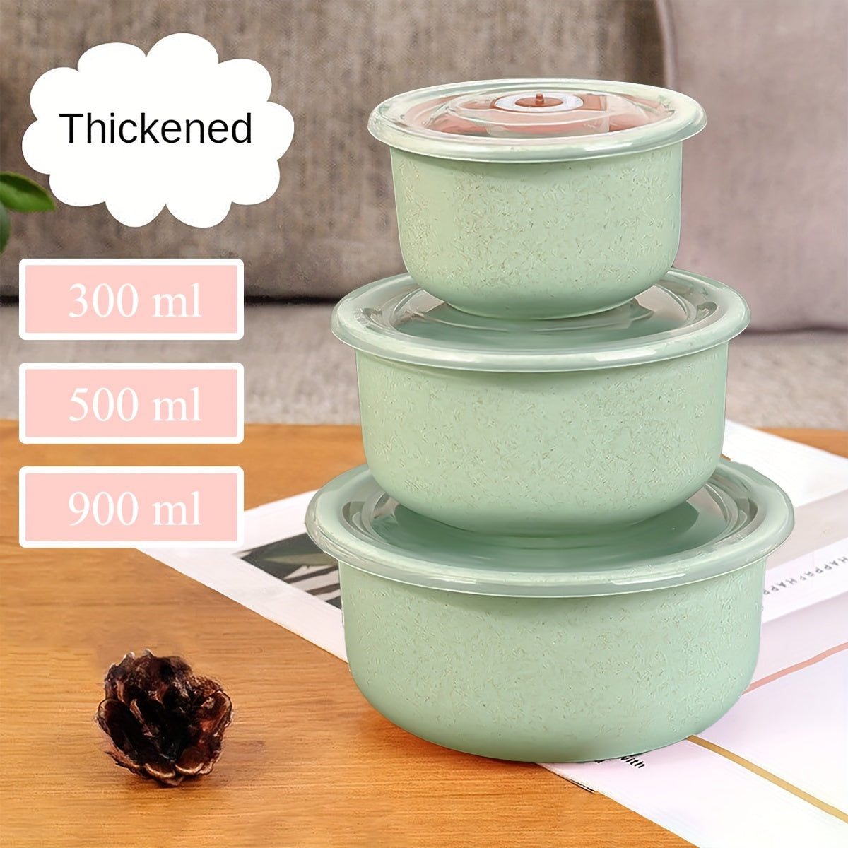 Set of 3 Round Airtight Food Storage Containers for Lunches