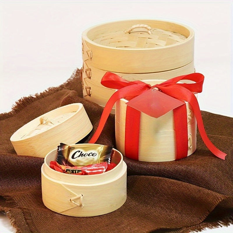 Ручная работа: красная сетчатая подарочная корзина с 1-шт. традиционной многослойной бамбуковой пароваркой, идеальна для свадебной коробки с конфетами и праздничного декора комнаты.