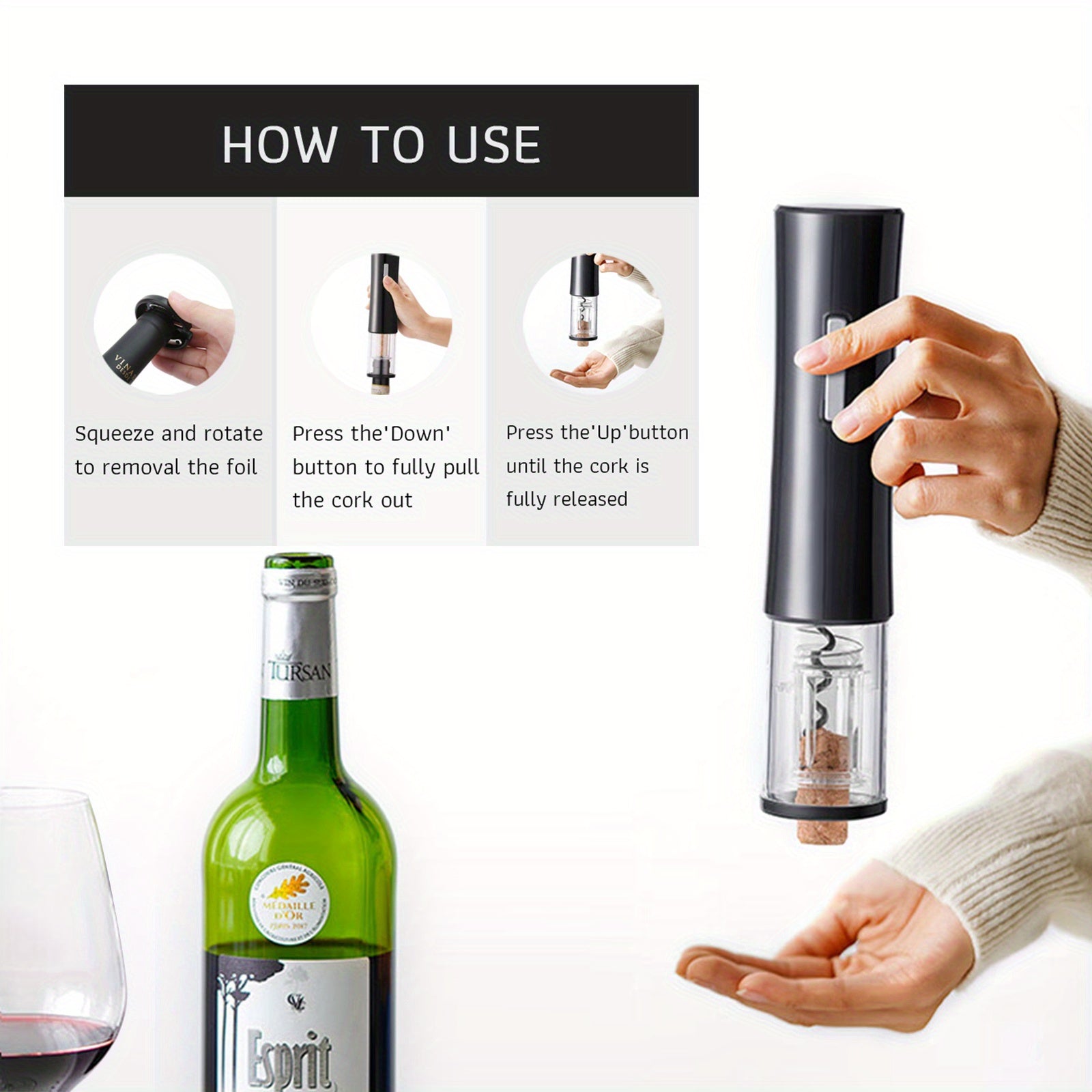 Электрическая открывалка для вина с штопором и ножом для фольги, аксессуар для красного вина