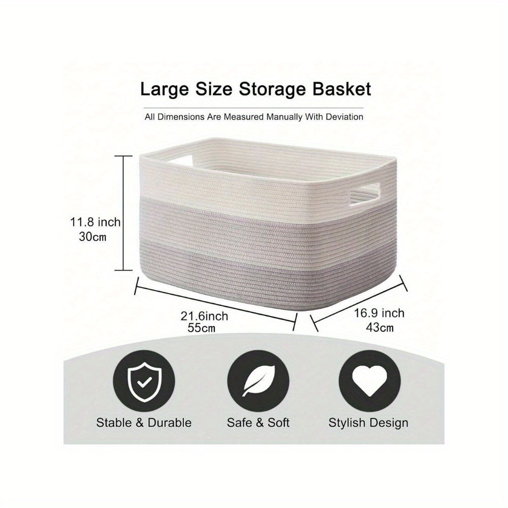 Woven Storage Basket Large Rectangular 54cm x 43cm x 30cm Toy Organizer with Handles Yellow