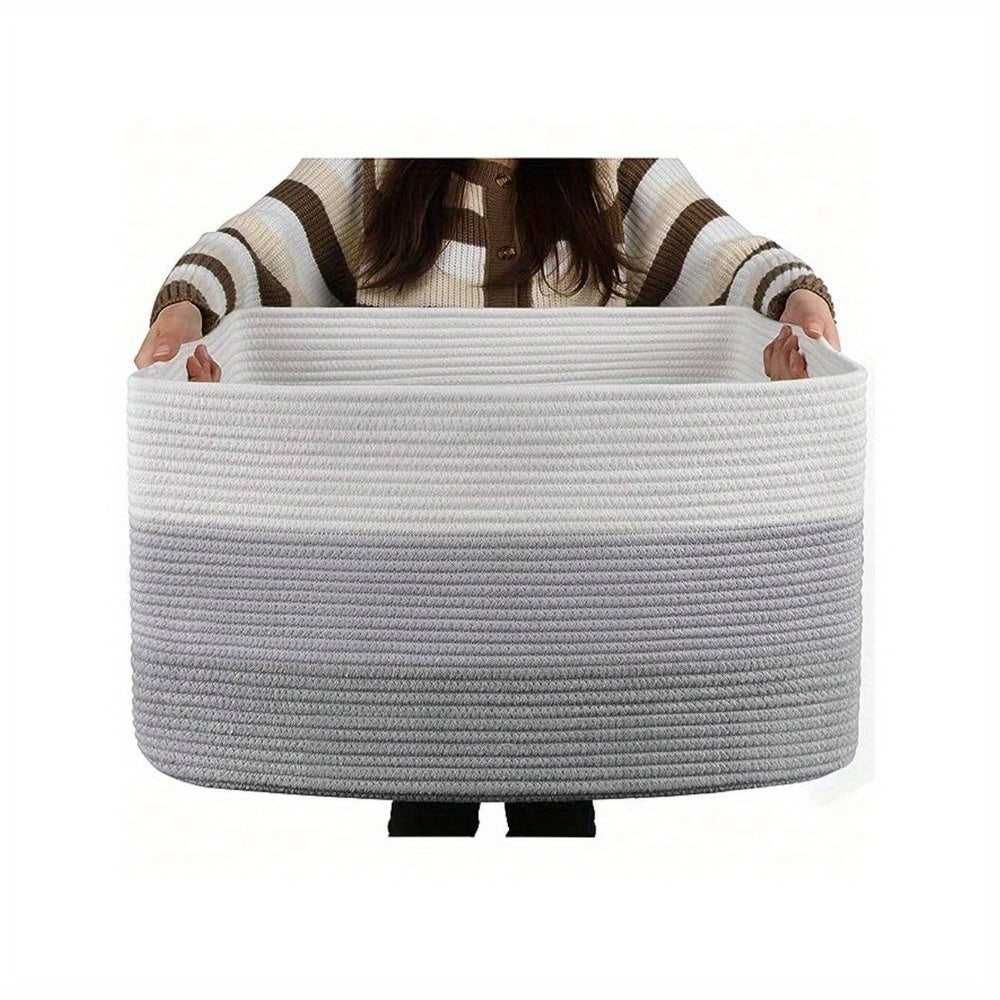 Woven Storage Basket Large Rectangular 54cm x 43cm x 30cm Toy Organizer with Handles Yellow