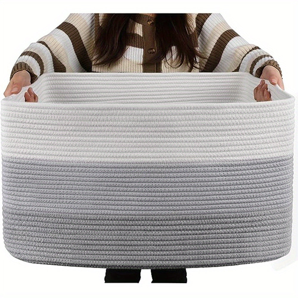 Woven Storage Basket Large Rectangular 54cm x 43cm x 30cm Toy Organizer with Handles Yellow