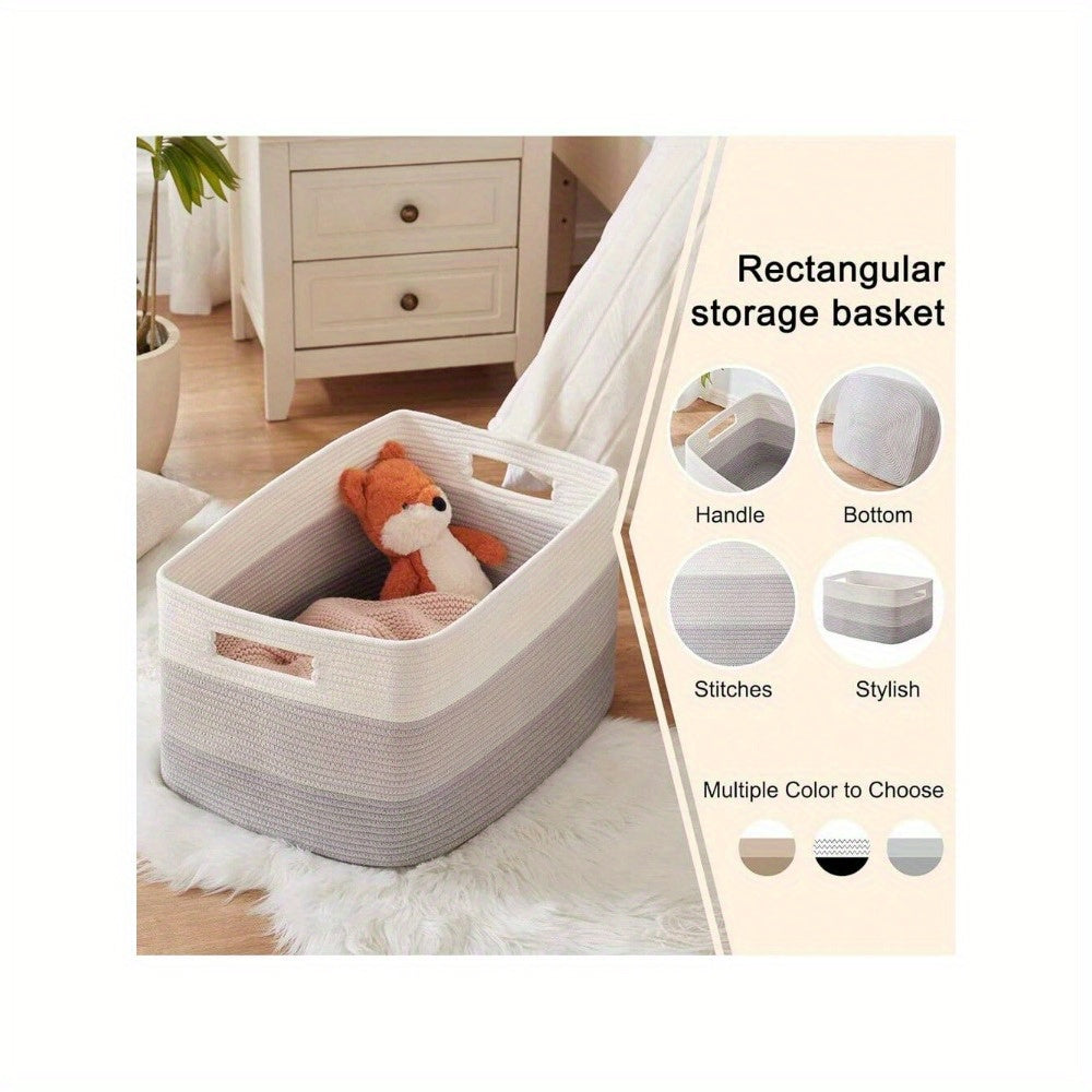 Woven Storage Basket Large Rectangular 54cm x 43cm x 30cm Toy Organizer with Handles Yellow