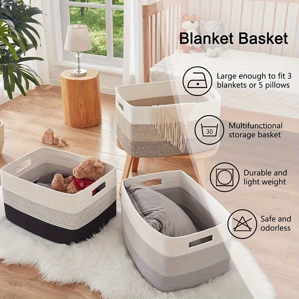 Woven Storage Basket Large Rectangular 54cm x 43cm x 30cm Toy Organizer with Handles Yellow