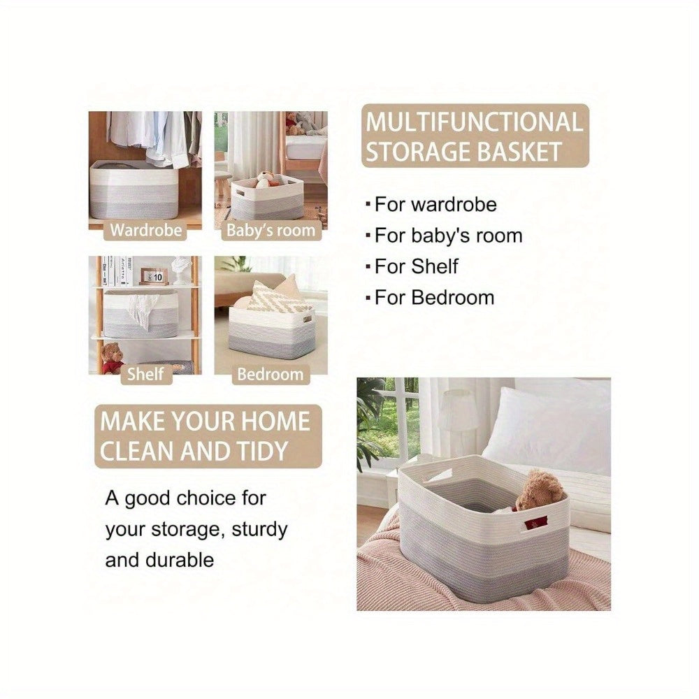 Woven Storage Basket Large Rectangular 54cm x 43cm x 30cm Toy Organizer with Handles Yellow