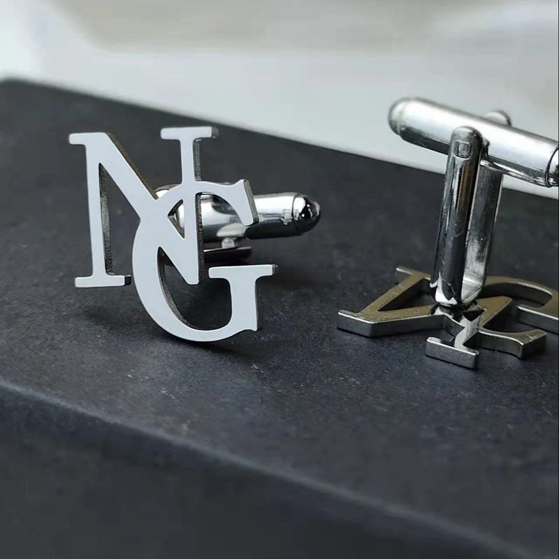 Personalized Name Necklace and Cufflinks Set with Initials or Logos for Men