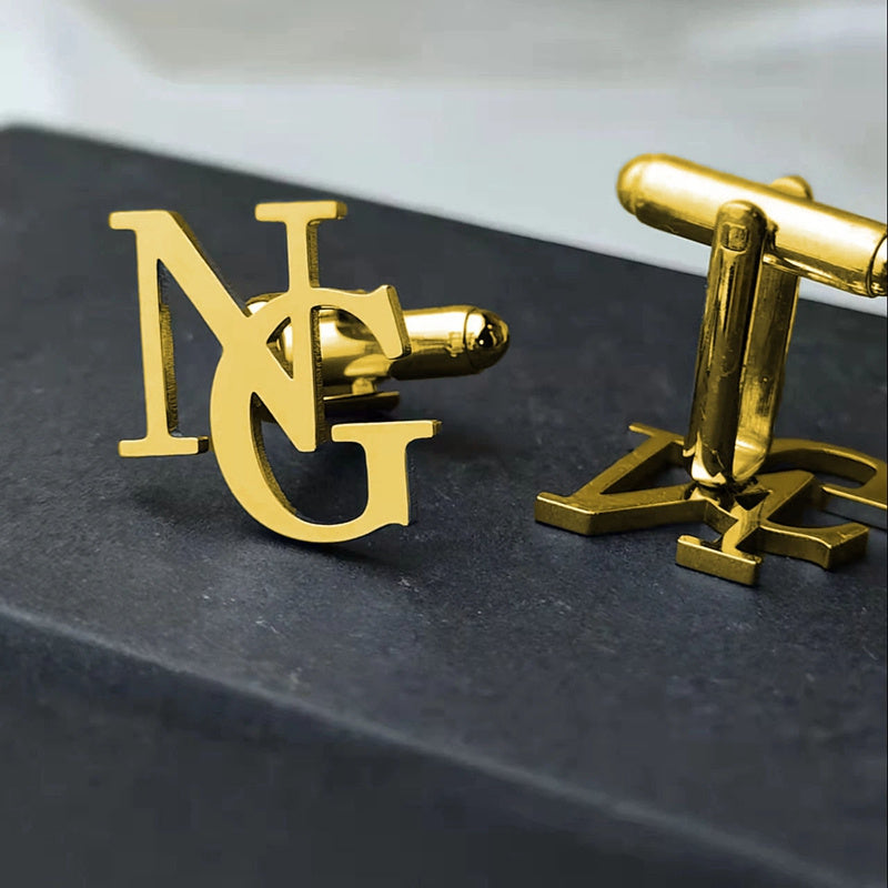 Personalized Name Necklace and Cufflinks Set with Initials or Logos for Men