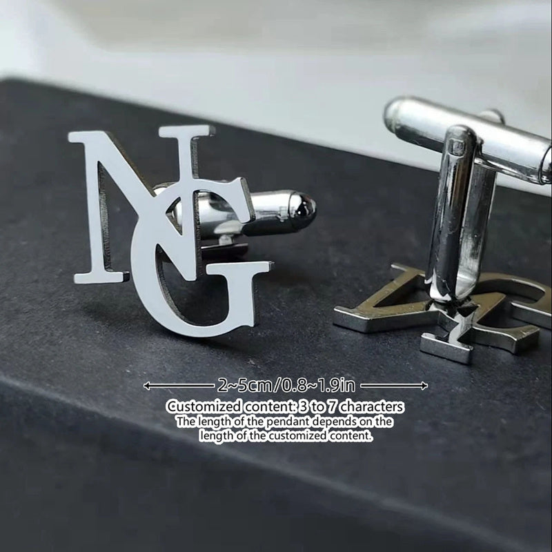 Personalized Name Necklace and Cufflinks Set with Initials or Logos for Men