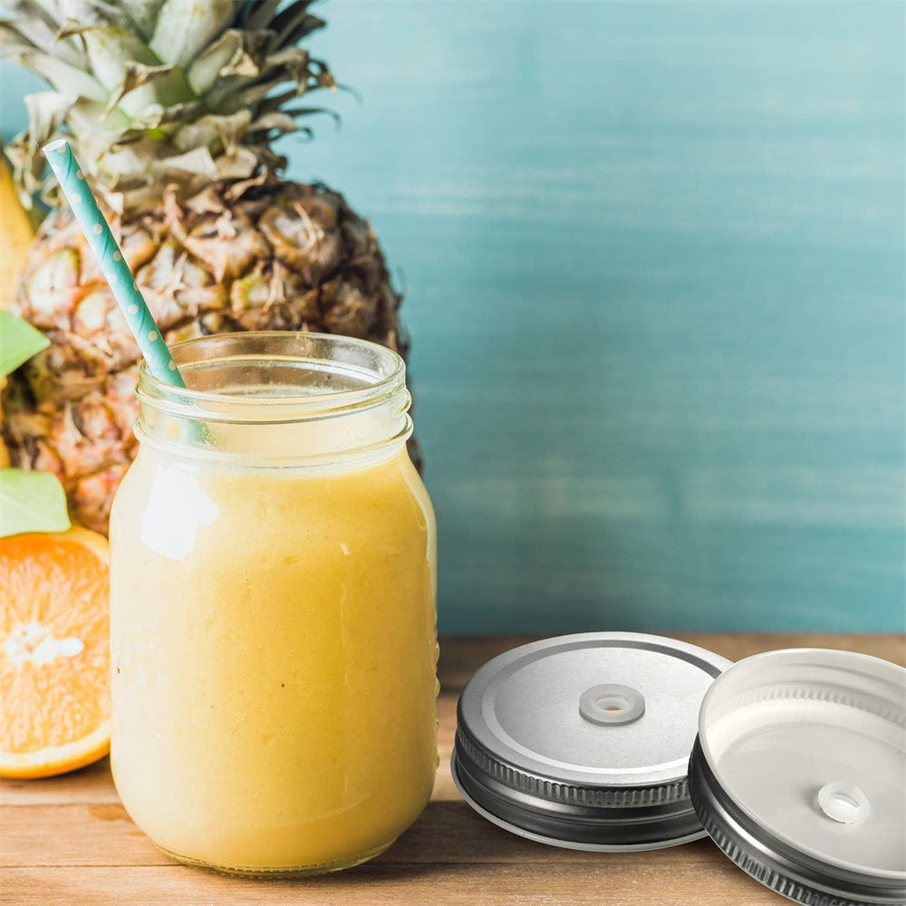 Упаковка из 8 крышек для стеклянных банок с обычным горлышком из нержавеющей стали с герметичным отверстием для соломинки, размером 6.86 см.