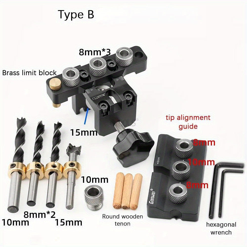 Adjustable Woodworking Dowel Jig Set with Precision Drill Guide for Easy Alignment