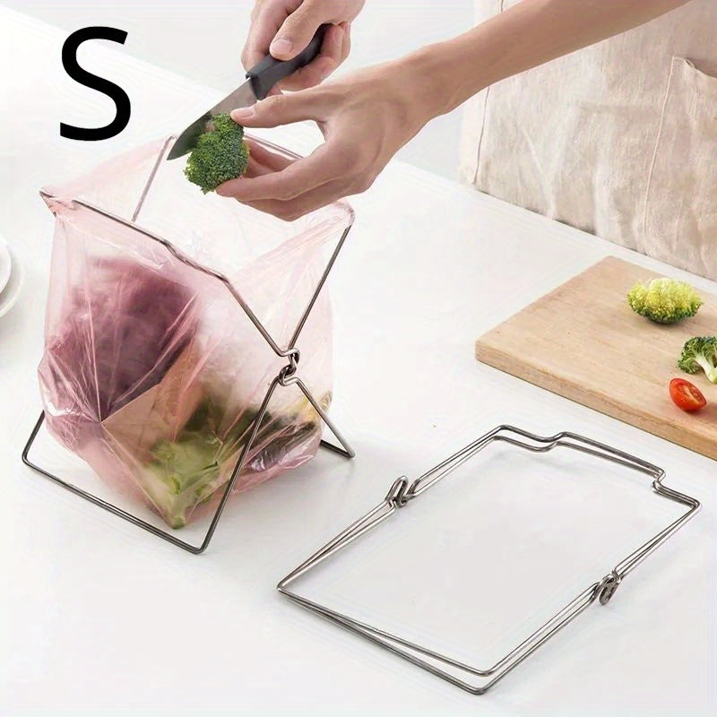 Stainless Steel Kitchen Garbage Bag Rack Stand with Foldable Holder Organizer