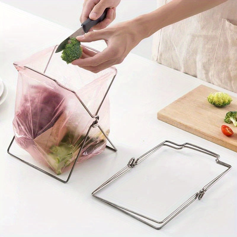 Stainless Steel Kitchen Garbage Bag Rack Stand with Foldable Holder Organizer