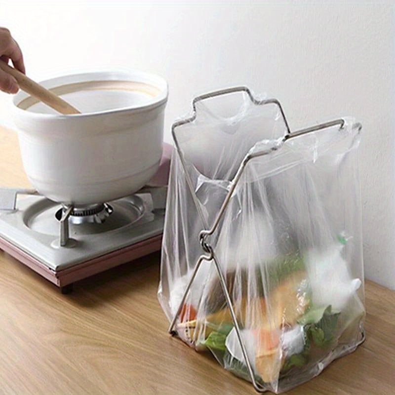 Stainless Steel Kitchen Garbage Bag Rack Stand with Foldable Holder Organizer