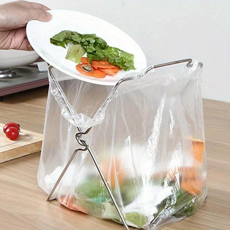 Stainless Steel Kitchen Garbage Bag Rack Stand with Foldable Holder Organizer