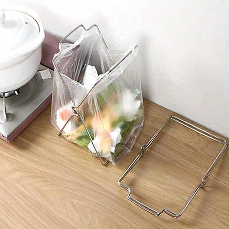Stainless Steel Kitchen Garbage Bag Rack Stand with Foldable Holder Organizer
