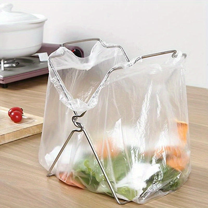 Stainless Steel Kitchen Garbage Bag Rack Stand with Foldable Holder Organizer