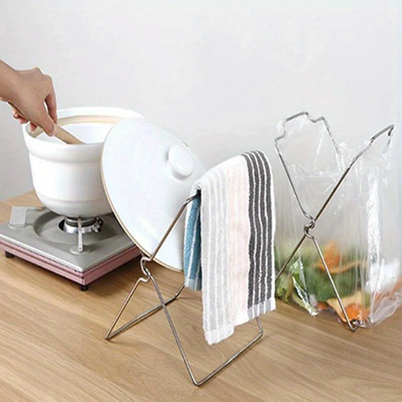 Stainless Steel Kitchen Garbage Bag Rack Stand with Foldable Holder Organizer