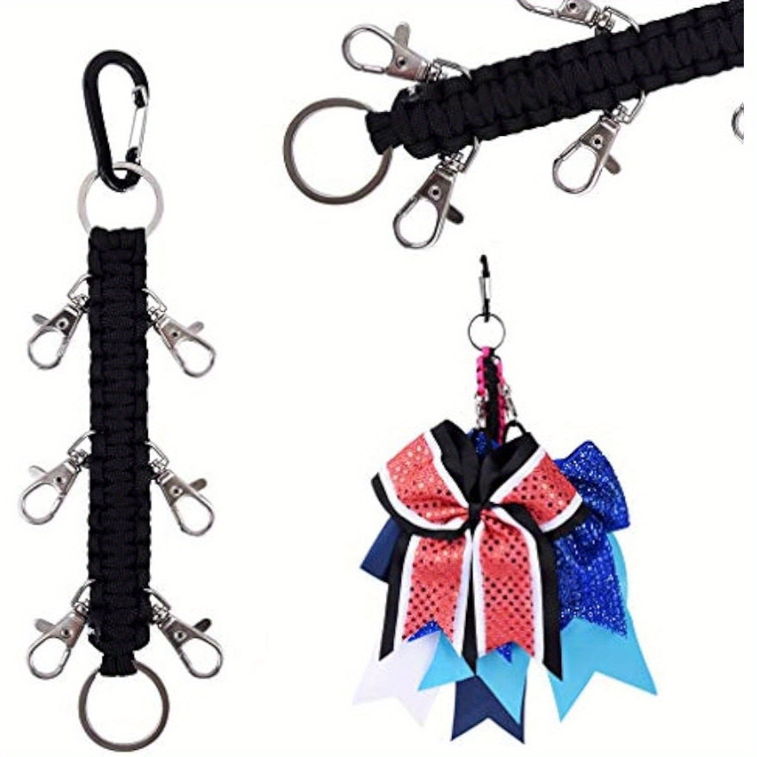 Cheerleading Bow Holder for Girls Metal 6 Clips Key Ring High School College