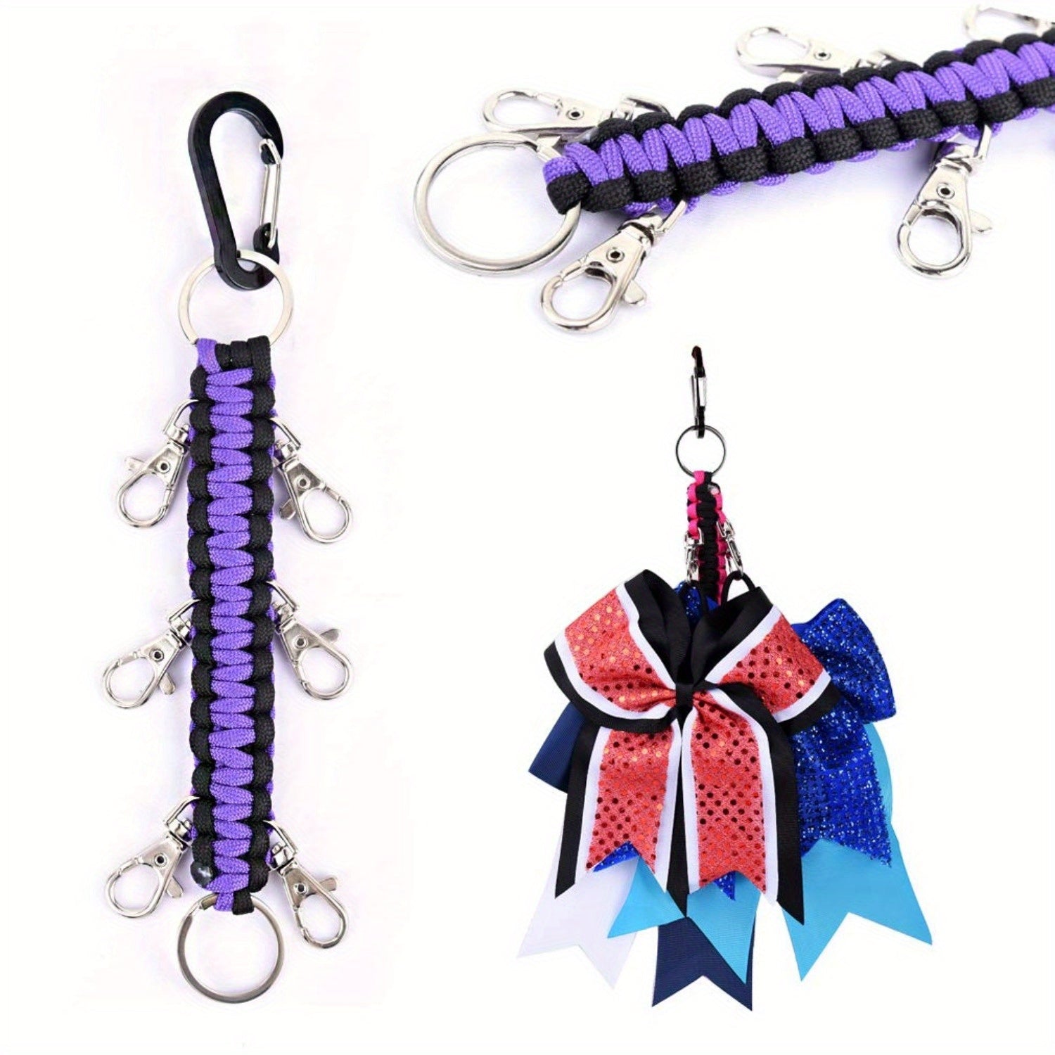 Cheerleading Bow Holder for Girls Metal 6 Clips Key Ring High School College