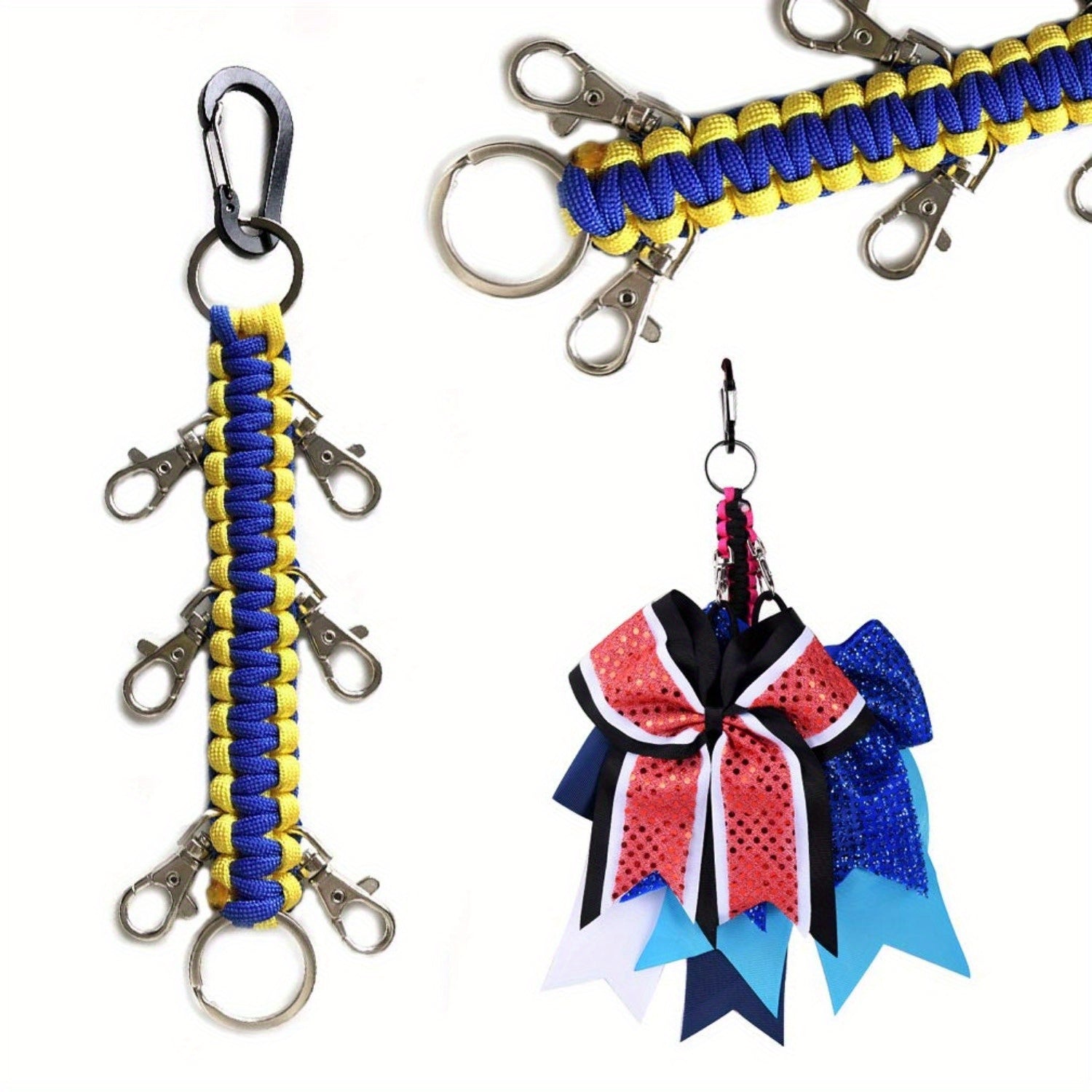 Cheerleading Bow Holder for Girls Metal 6 Clips Key Ring High School College