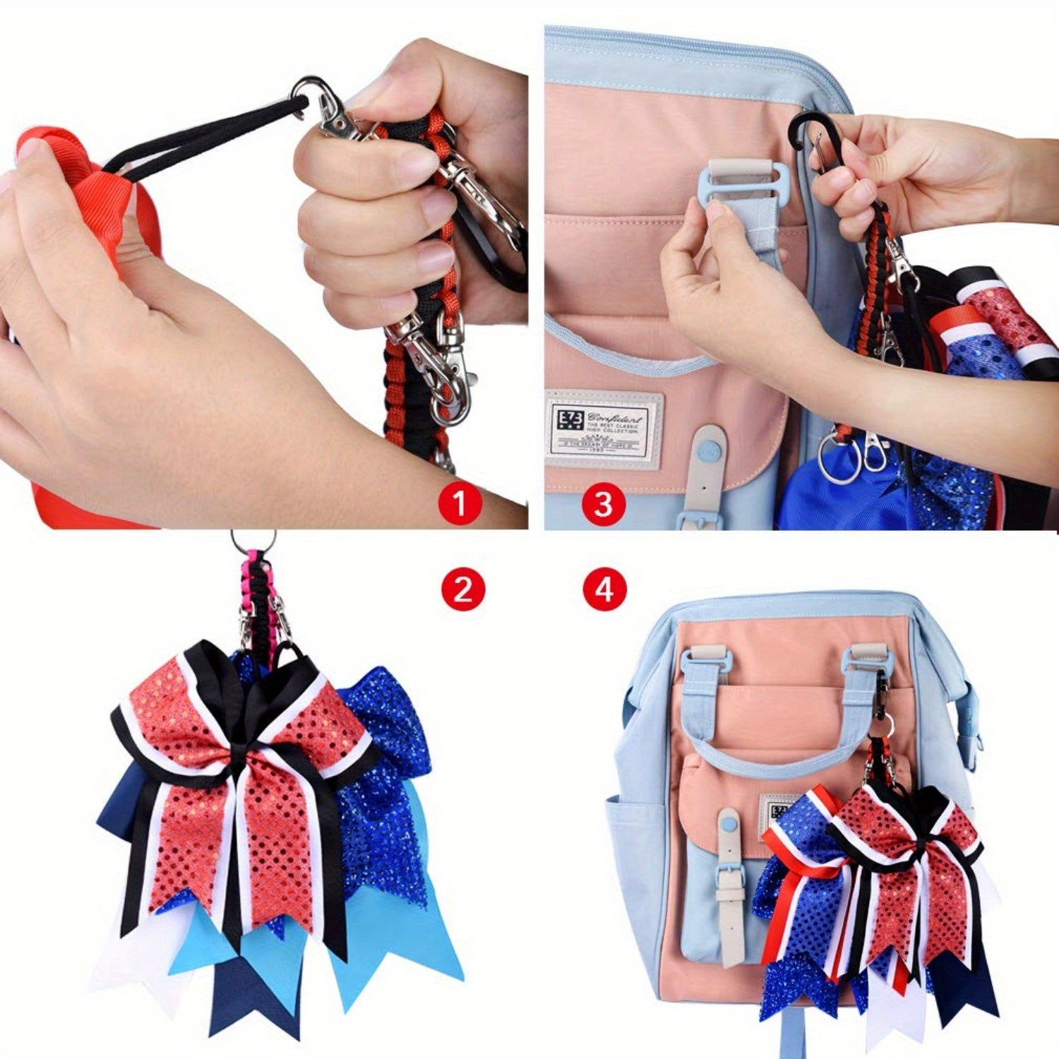 Cheerleading Bow Holder for Girls Metal 6 Clips Key Ring High School College