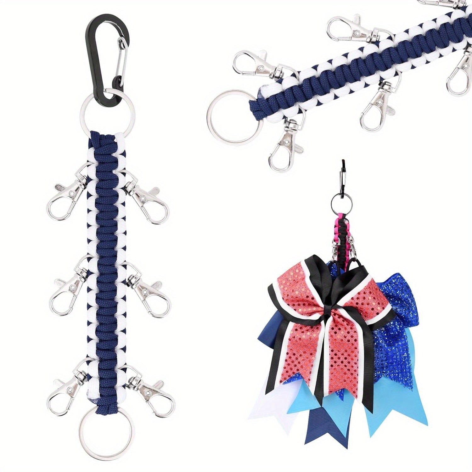 Cheerleading Bow Holder for Girls Metal 6 Clips Key Ring High School College