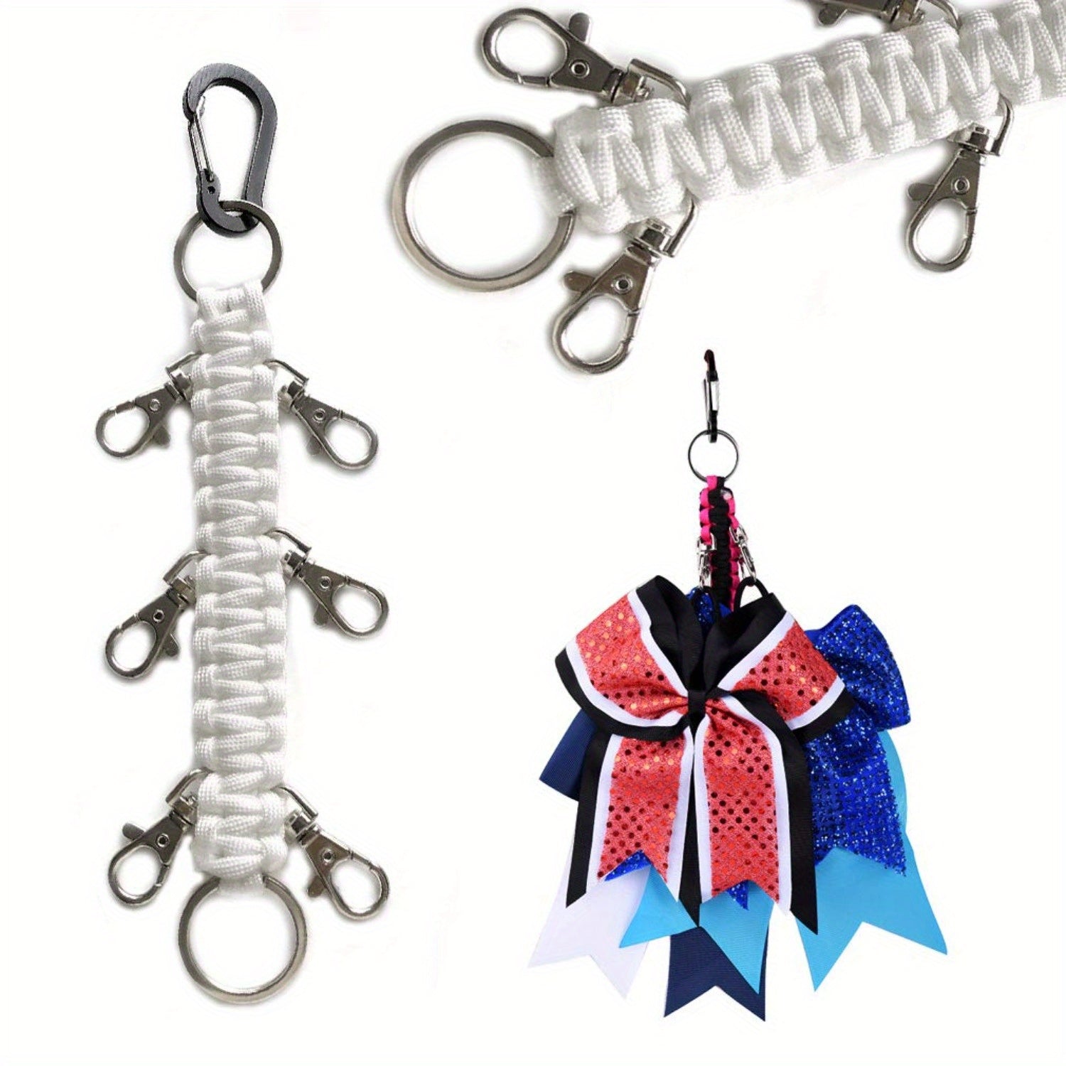 Cheerleading Bow Holder for Girls Metal 6 Clips Key Ring High School College