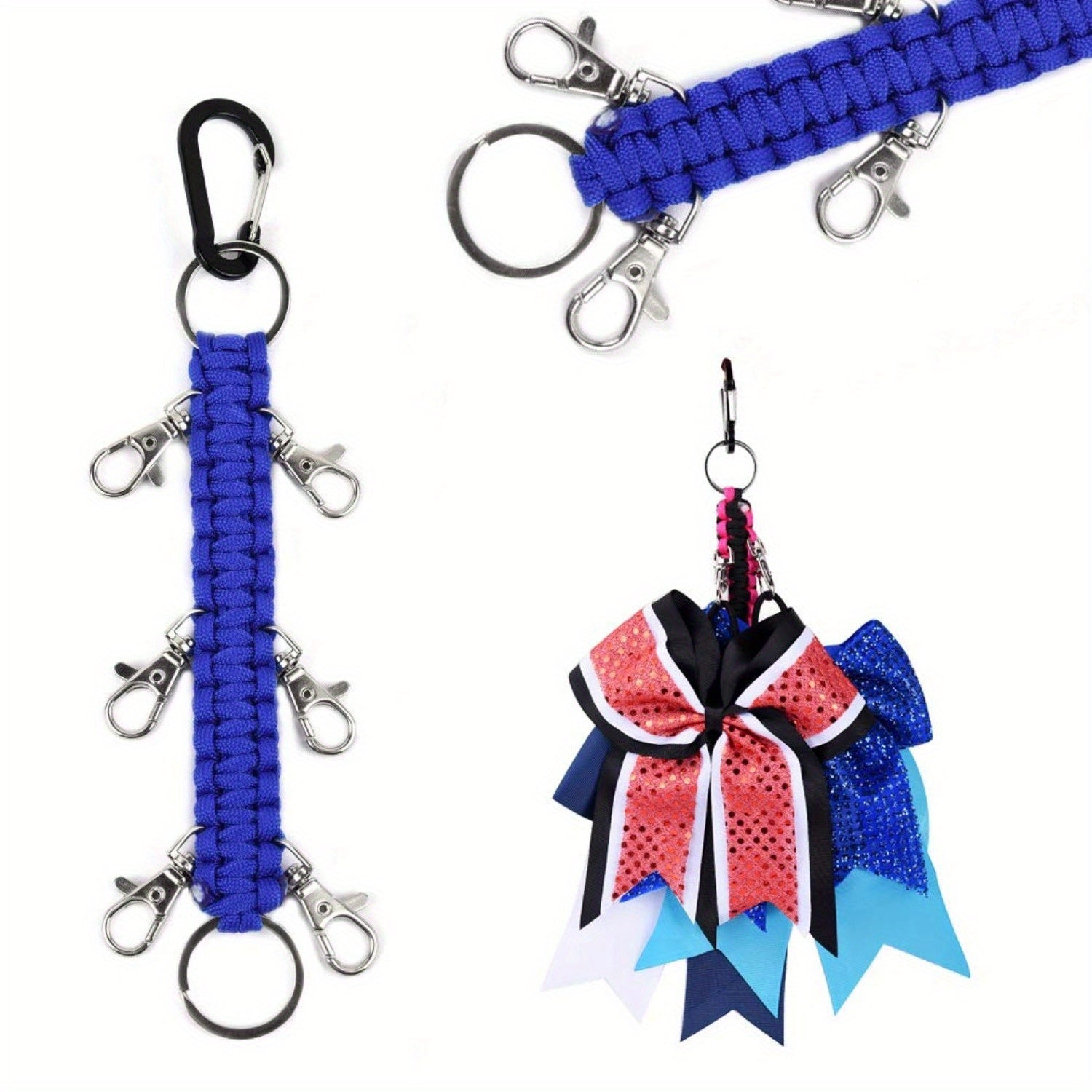 Cheerleading Bow Holder for Girls Metal 6 Clips Key Ring High School College