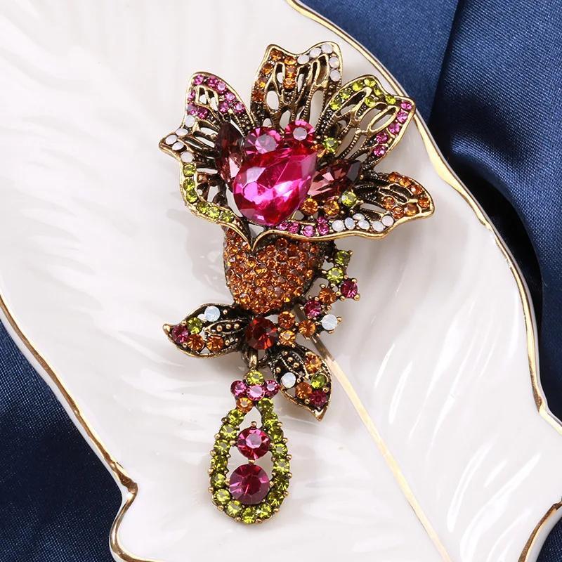 Crystal Flower Brooch for Women Oversized Rhinestones Elegant Jewelry