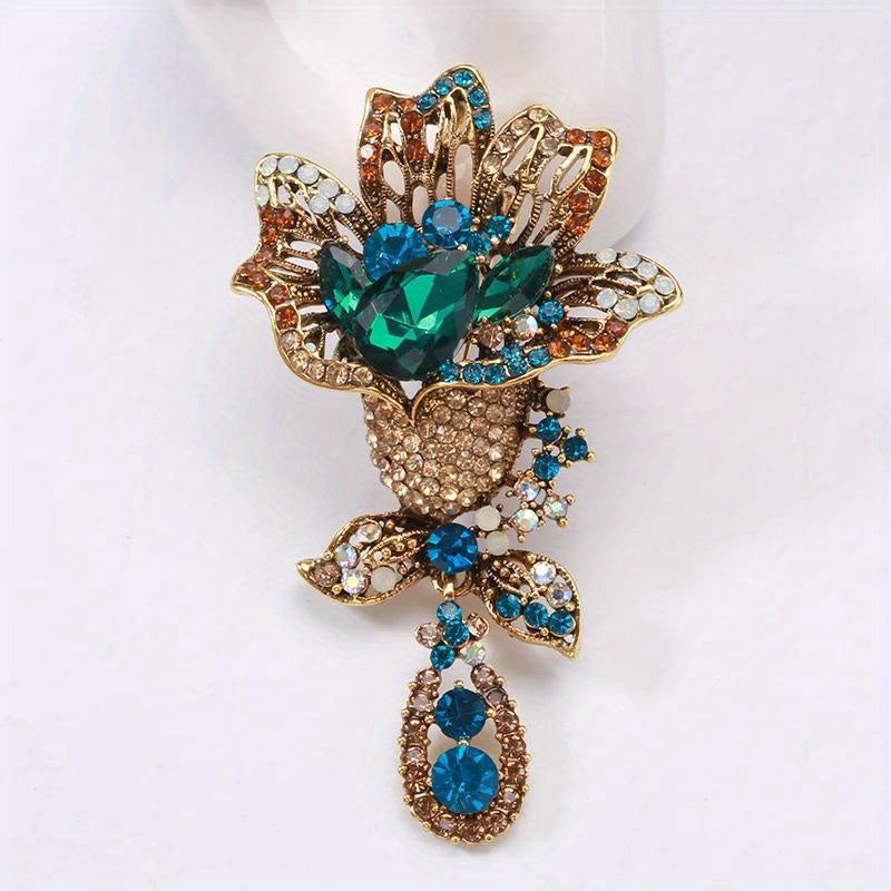 Crystal Flower Brooch for Women Oversized Rhinestones Elegant Jewelry