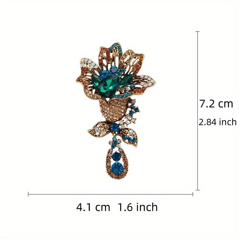 Crystal Flower Brooch for Women Oversized Rhinestones Elegant Jewelry