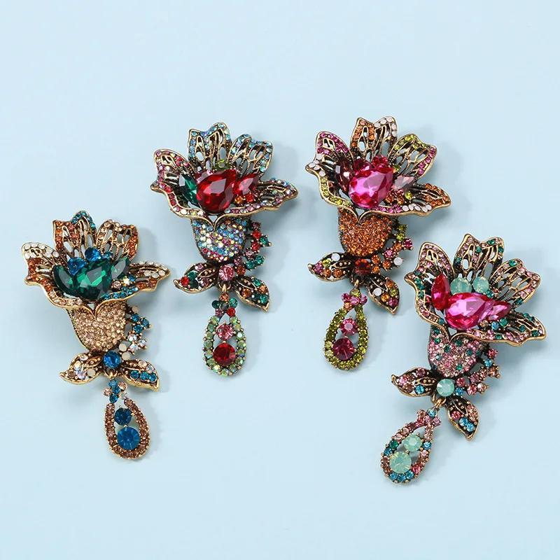 Crystal Flower Brooch for Women Oversized Rhinestones Elegant Jewelry