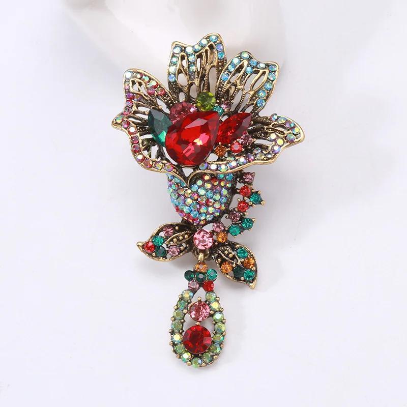 Crystal Flower Brooch for Women Oversized Rhinestones Elegant Jewelry