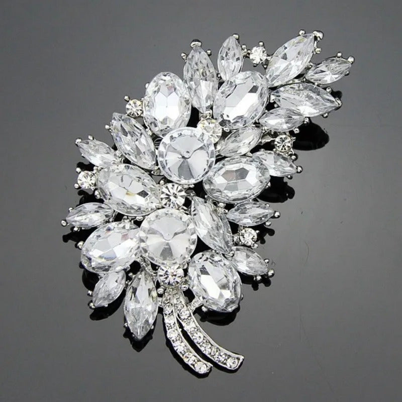 Crystal Flower Brooch for Women Oversized Rhinestones Elegant Jewelry