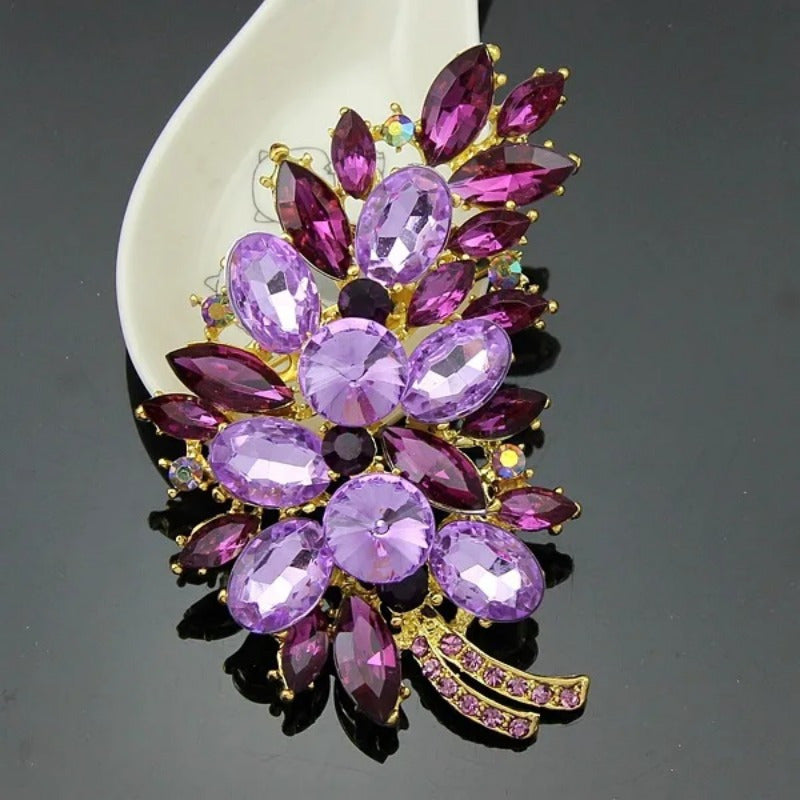 Crystal Flower Brooch for Women Oversized Rhinestones Elegant Jewelry