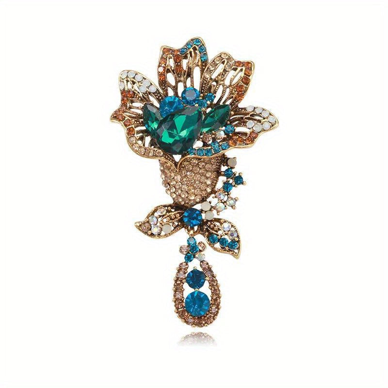 Crystal Flower Brooch for Women Oversized Rhinestones Elegant Jewelry