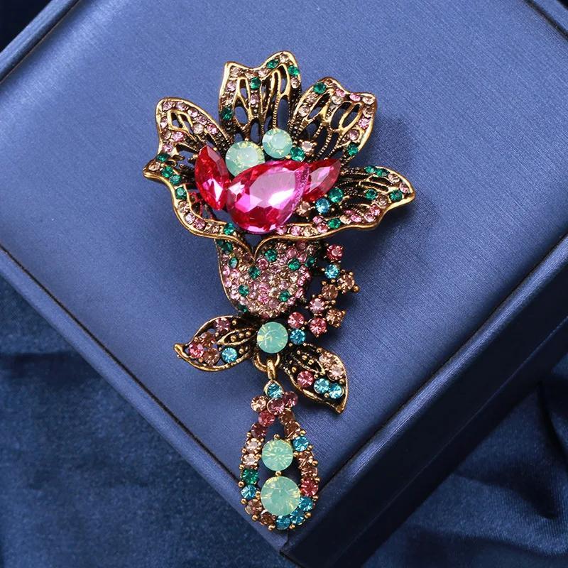 Crystal Flower Brooch for Women Oversized Rhinestones Elegant Jewelry