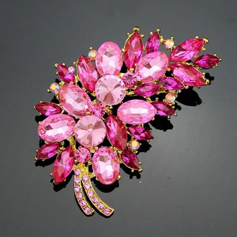 Crystal Flower Brooch for Women Oversized Rhinestones Elegant Jewelry
