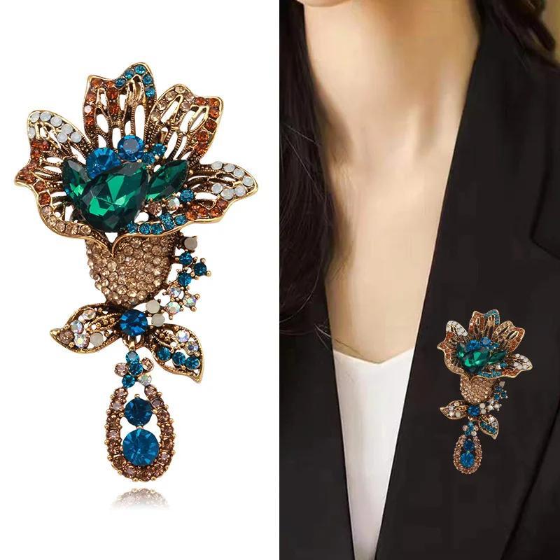 Crystal Flower Brooch for Women Oversized Rhinestones Elegant Jewelry