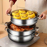 Stainless Steel Double-Layer Steamer Set with Glass Lid Large Heavy-Duty