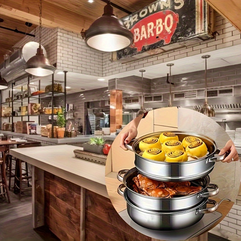 Stainless Steel Double-Layer Steamer Set with Glass Lid Large Heavy-Duty