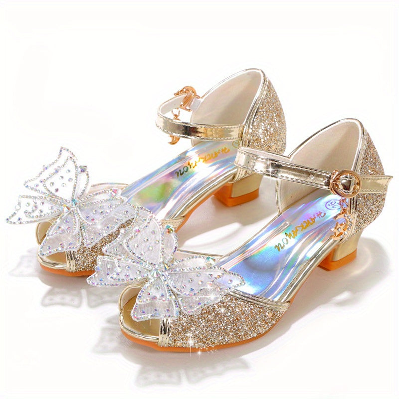 Girls Summer Sequin Butterfly High Heels Rubber Sole for Casual Wear