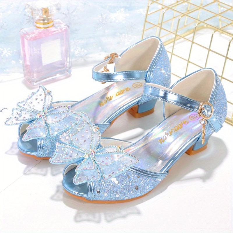Girls Summer Sequin Butterfly High Heels Rubber Sole for Casual Wear