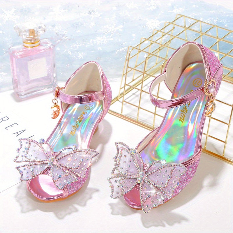 Girls Summer Sequin Butterfly High Heels Rubber Sole for Casual Wear