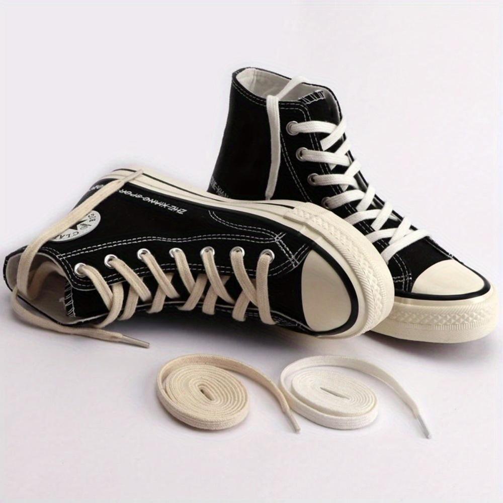 Double Weave Shoelaces for Sneakers, Flat, Black White Beige, Durable