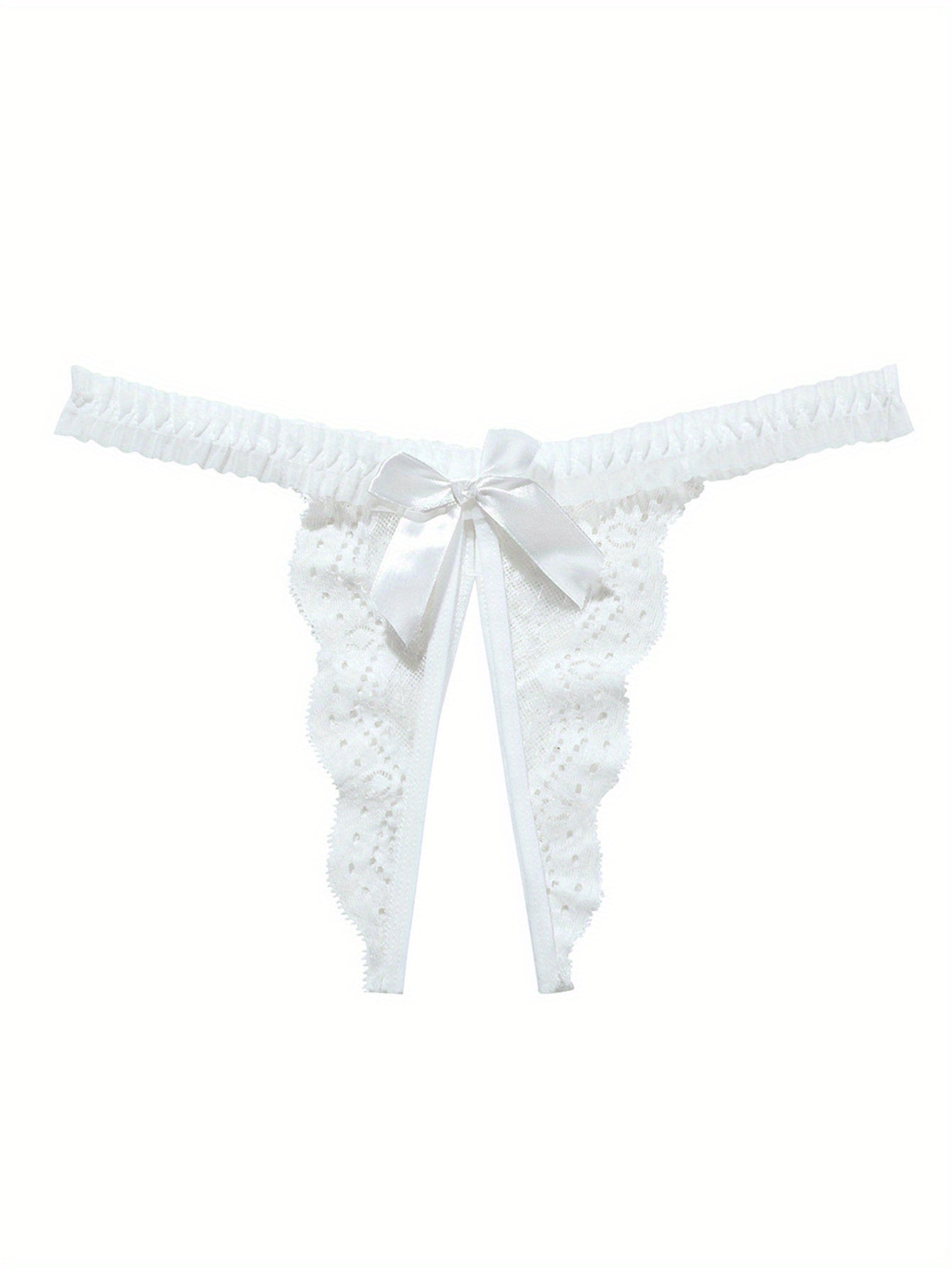 Women's Crotchless Lace Thongs with Bow Decor and Jacquard Fabric