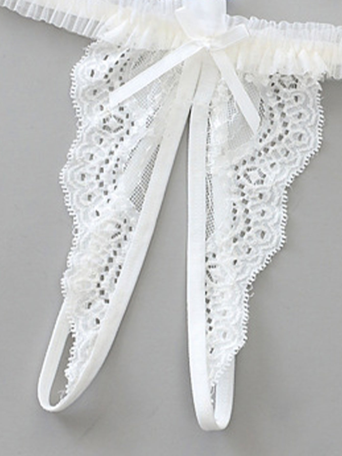 Women's Crotchless Lace Thongs with Bow Decor and Jacquard Fabric