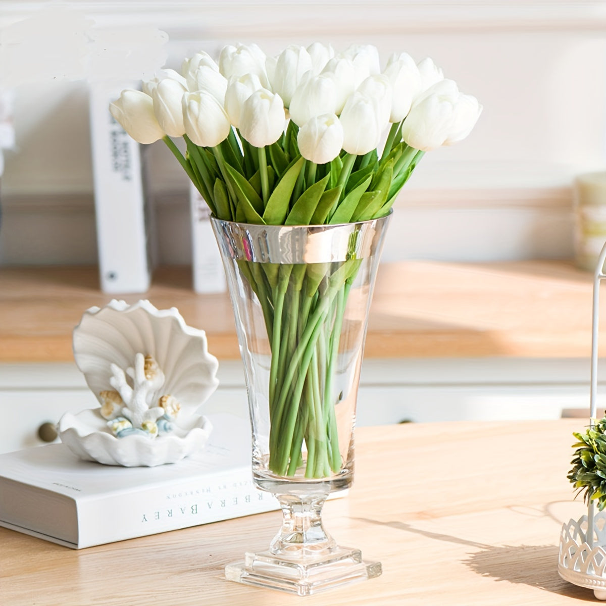 Artificial White Mini Tulips for DIY Crafts Weddings Home Decor Set of 6