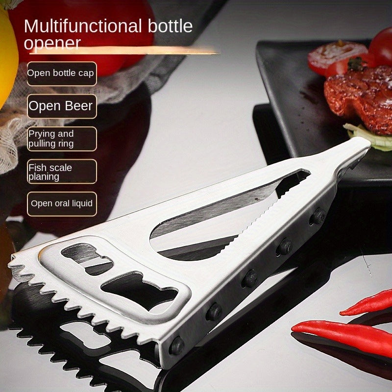 Stainless Steel Multi-Function Bottle Opener Can Opener Screw Cap Remover Fish Scaler Kitchen Tool